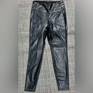ATHLETA Black Faux Leather Pleather High Waist Leggings, Women Size Small